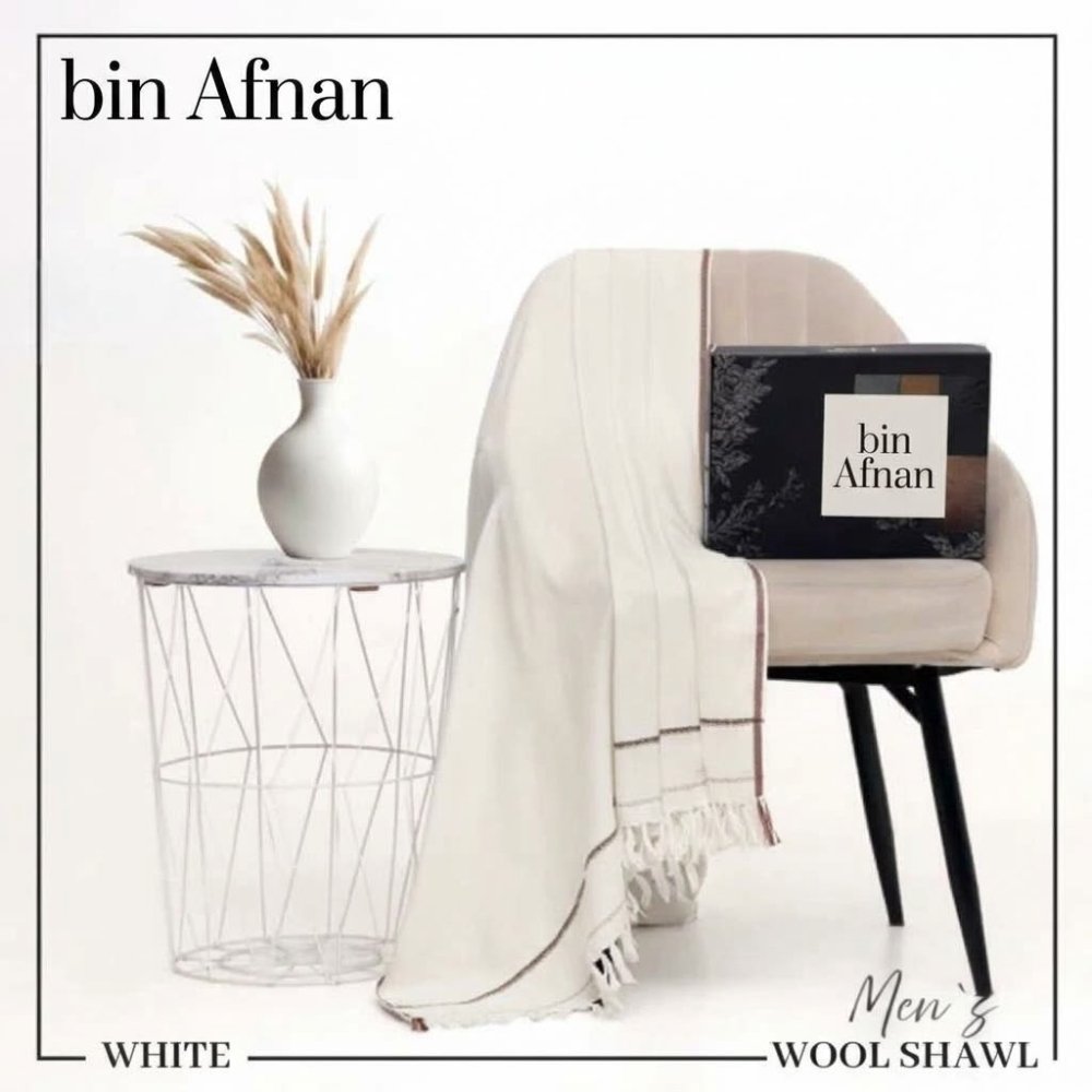 Premium Gents Shawl - White 02 - Binafnan